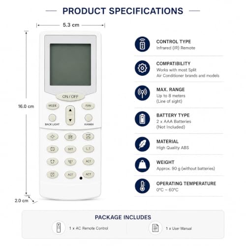 Krisons Compatible with Hitachi AC Remote Control Suitable for 1 | 1.5 | 2 Ton Split and Window Air Conditioner - Match Remote Keys Exactly with Your Existing Remote Control