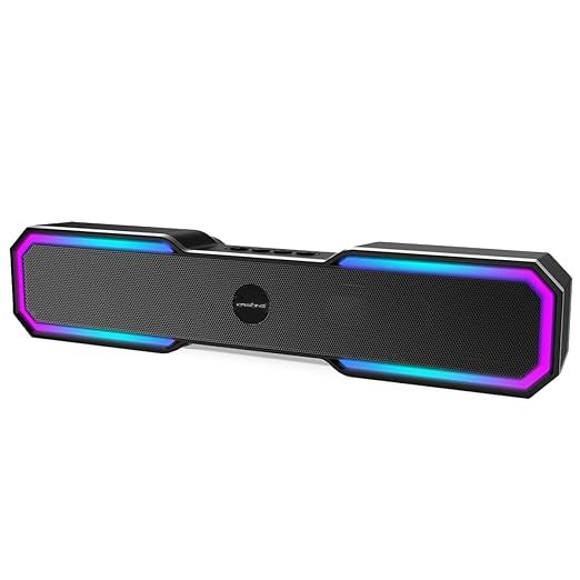 Krisons Soundbar with RGB LED Lighting, Black, 38x7.9x5.59 cm, Computer Speaker for Desktop
