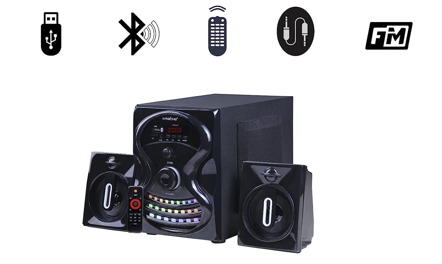 Krisons Rainbow 2.1 Home Theater | Bluetooth Supporting Home Theatre 2.1 | USB, AUX, LCD Display, Built-in FM, Recording, Remote Control 50 W Home Theatre