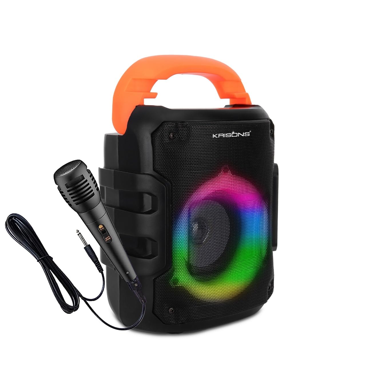 Krisons Sunshine 4" Woofer 35 W Multi-Media Bluetooth Party Speaker with Wired Mic for Karaoke, Digital Display,RGB Lights, USB, SD Card and FM Radio