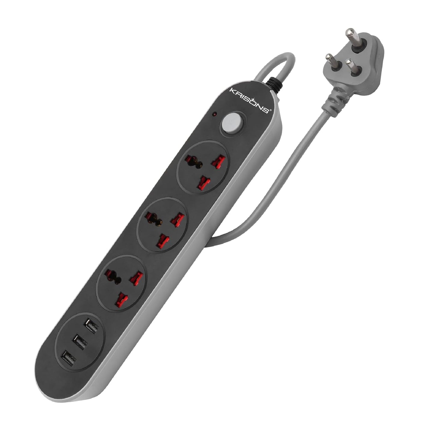 Krisons Power Plate 001 with 3 USB Port + 3 Power Sockets Smart Electric Universal Extension Board Multi Plug with 2500W, 3Mtr Cord Length, 2.1A USB Output(Black)