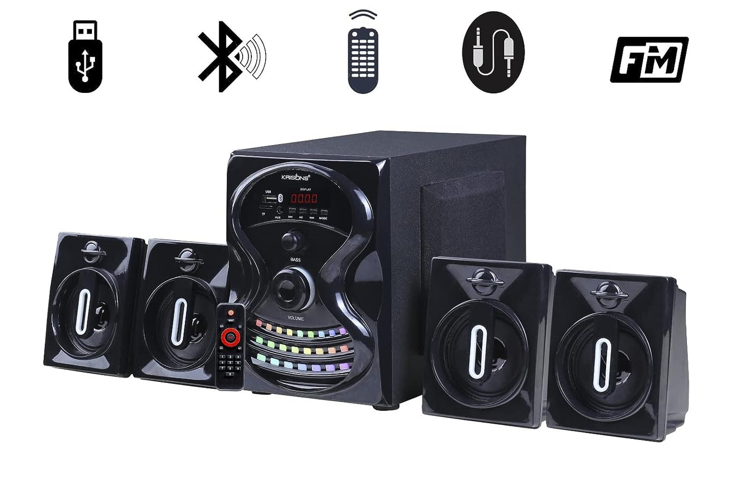 Krisons Rainbow 4.1 Home Theater | Bluetooth Supporting Home Theatre 4.1 | USB, AUX, LCD Display, Built-in FM, Recording, Remote Control 60 W Home Theatre