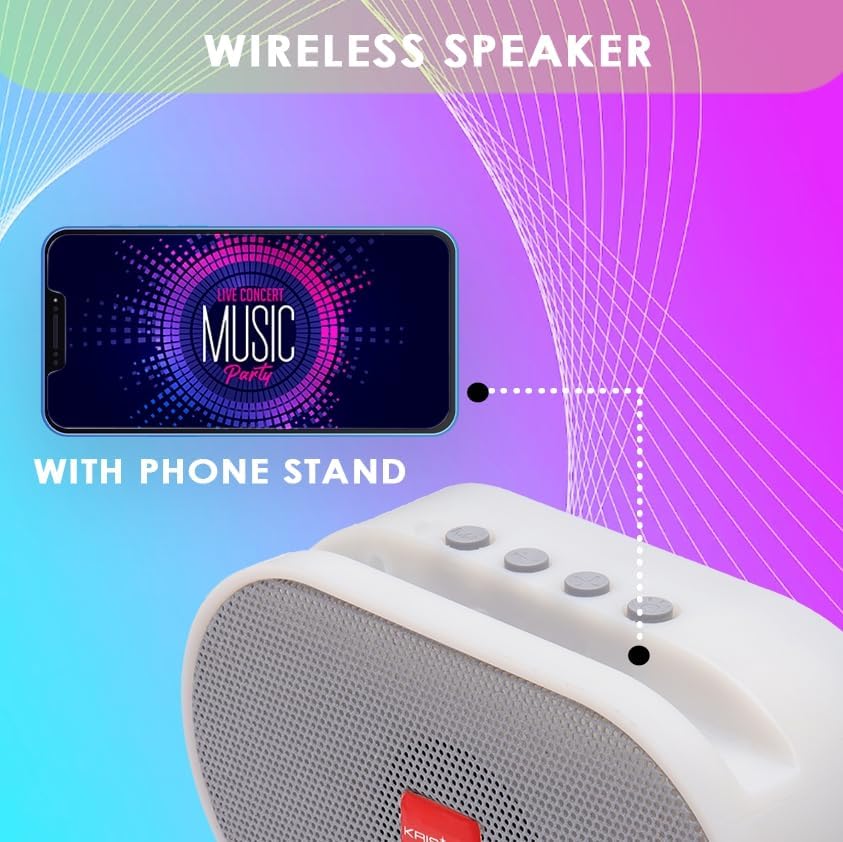 Krisons Spark Bluetooth Speaker 5W Multi-Media Bluetooth Party Speaker with RGB Lights, USB, SD Card and FM Radio White