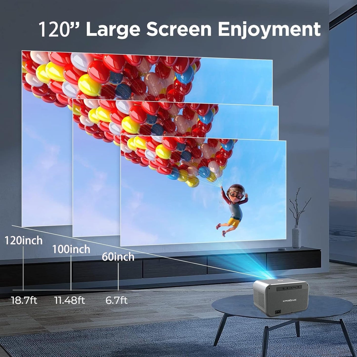Krisons Razor-002 Smart LED Projector with 1080p HD Resolution,Built-in Streaming Apps(Netflix etc.),8000 Lumens, Screen Mirroring,5 Watts Speaker,2+32GB,Android+BT+WiFi