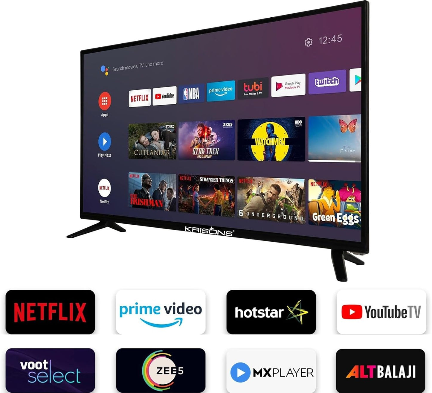 KRISONS 80 cm (32 inches) Frameless Series Smart HD Ready Android Smart LED TV (Black)