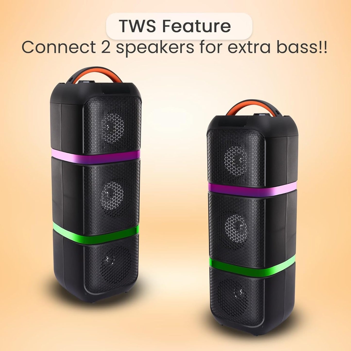 KRISONS Eternal Triple Woofer 100 W Multi-Media Bluetooth Party Tower Speaker with One Wireless Mic, One Wired Mic for Karaoke with Remote, in Built Digital Display, RGB Lights, USB, SD Card