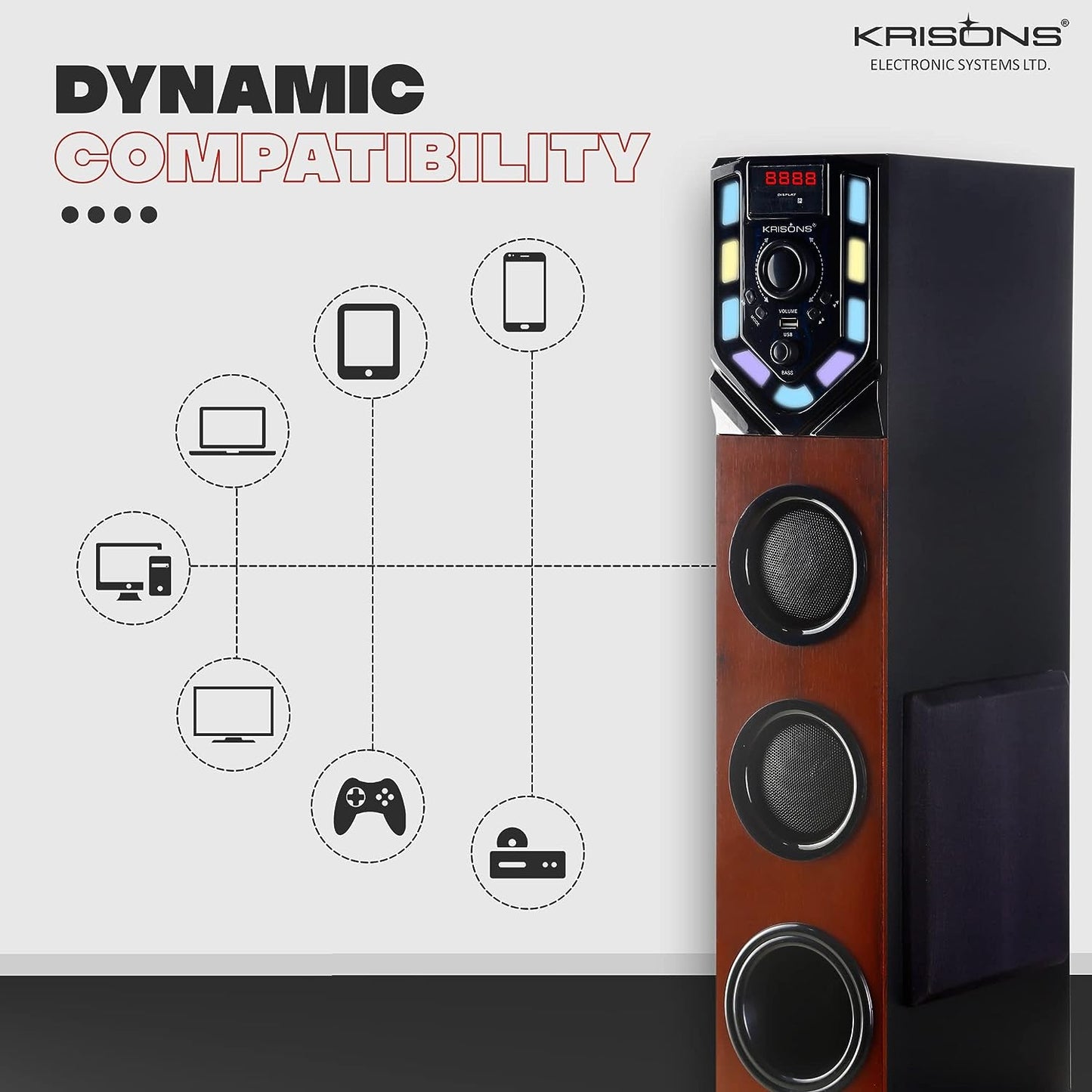 Krisons Swag Tower Home Theater with Wired Mic| Bluetooth,USB, AUX, LCD Display, Built-in FM 90 W Bluetooth Tower Home Theater