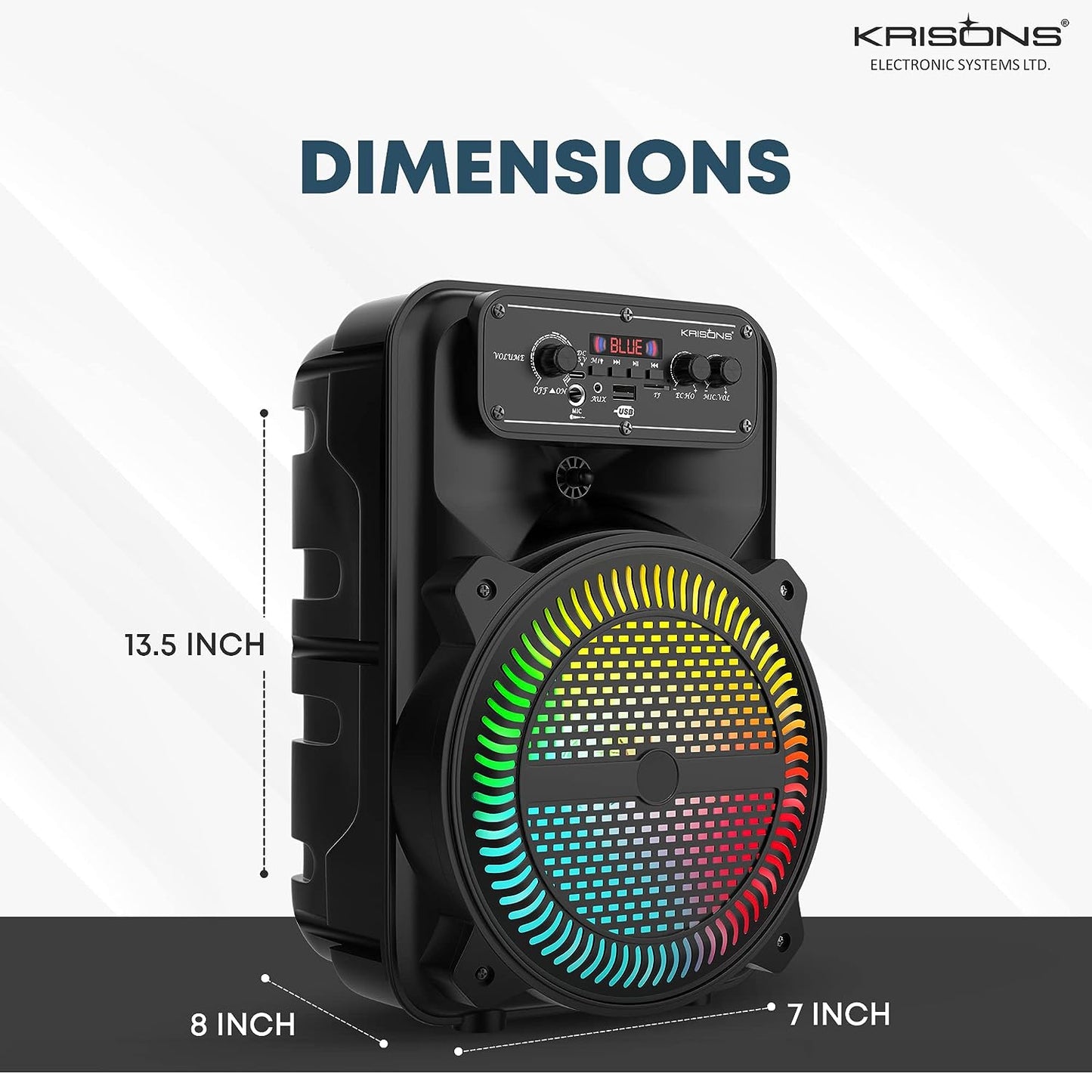 Krisons MoonStar 30W (8" Woofer) Portable Multimedia Gaming Speaker with Wireless Mic for Karaoke, LED Display with Bluetooth, FM, USB, Micro SD Card, AUX Connectivity