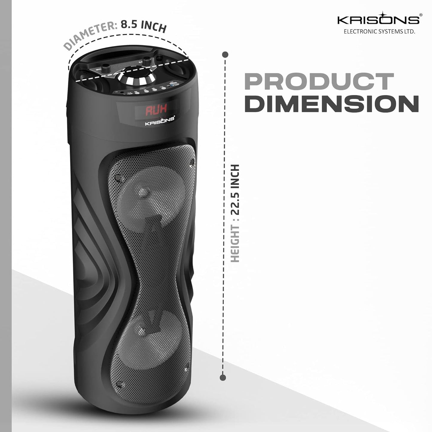 Krisons Cyclone 6” Double Woofer 100 W Multi-Media Bluetooth Party Tower Speaker with Wireless Mic for Karaoke, RGB Lights, USB, SD Card and FM Radio – Black