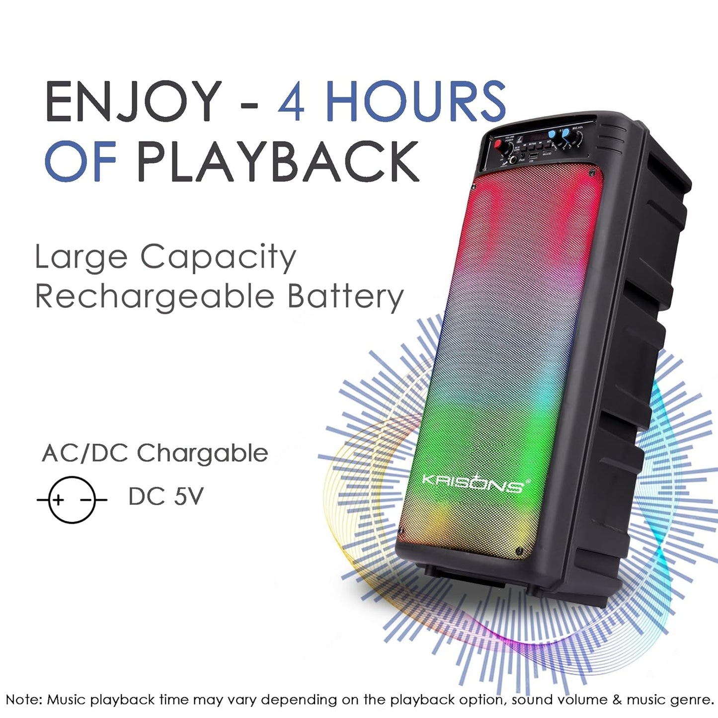 Krisons Disco Double Woofer 80W Bluetooth Party Speaker with Wireless Mic, RGB Lights & FM