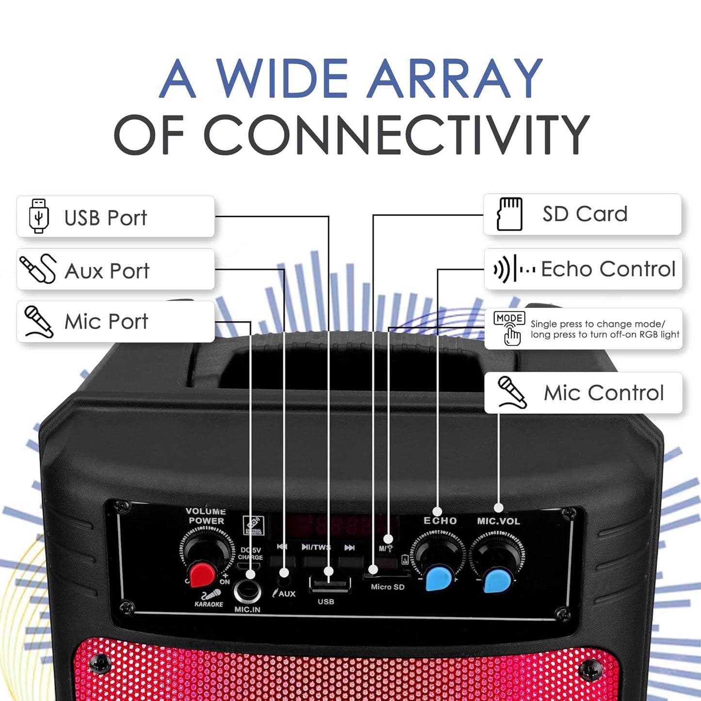 Krisons Disco Double Woofer 80 W Multi-Media Bluetooth Party Tower Speaker with Wireless Mic for Karaoke, in Built Digital Display, RGB Lights, USB, SD Card and FM Radio