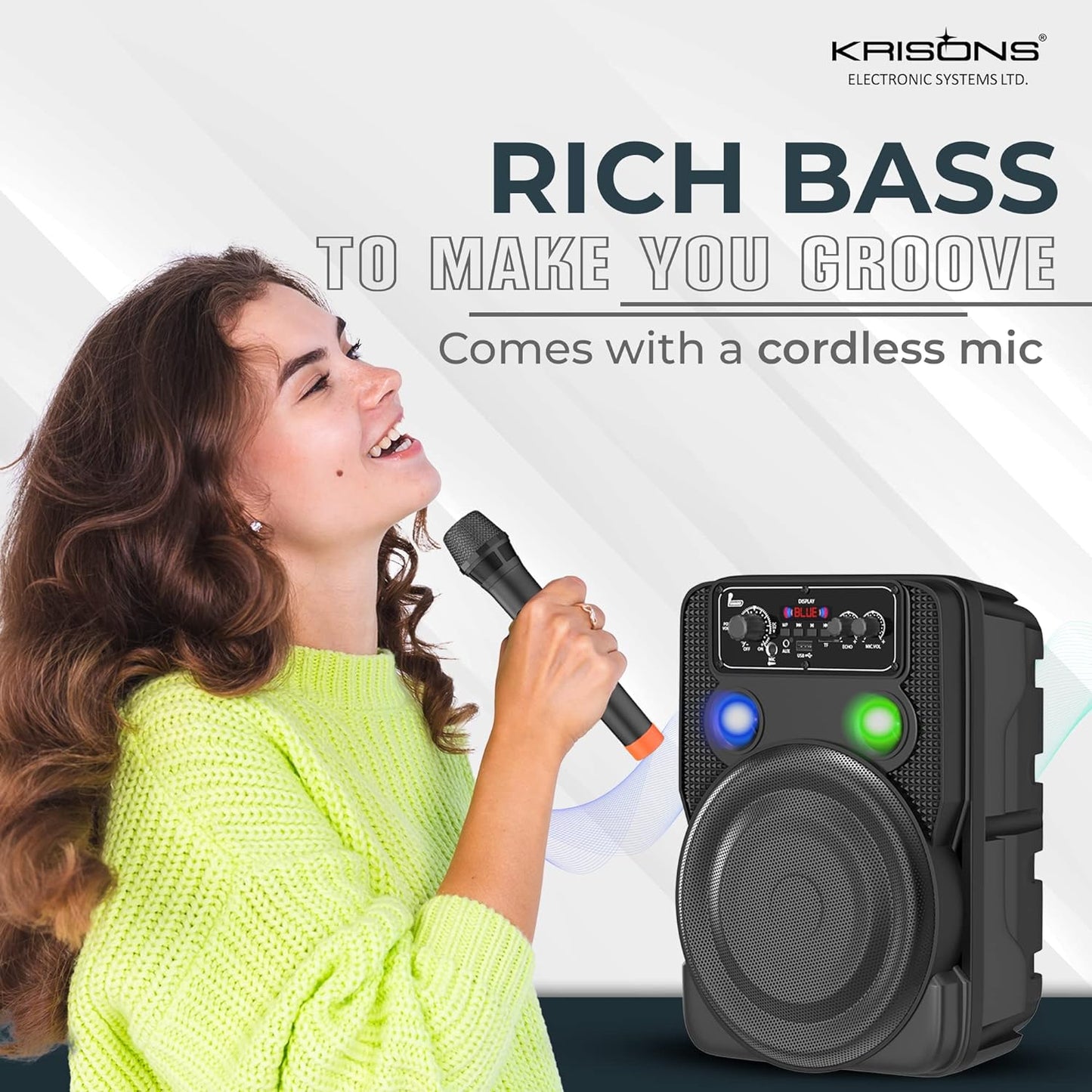 Krisons Ultima 30W Portable Bluetooth Speaker with 8" Woofer, Wireless Mic, Karaoke & LED Display