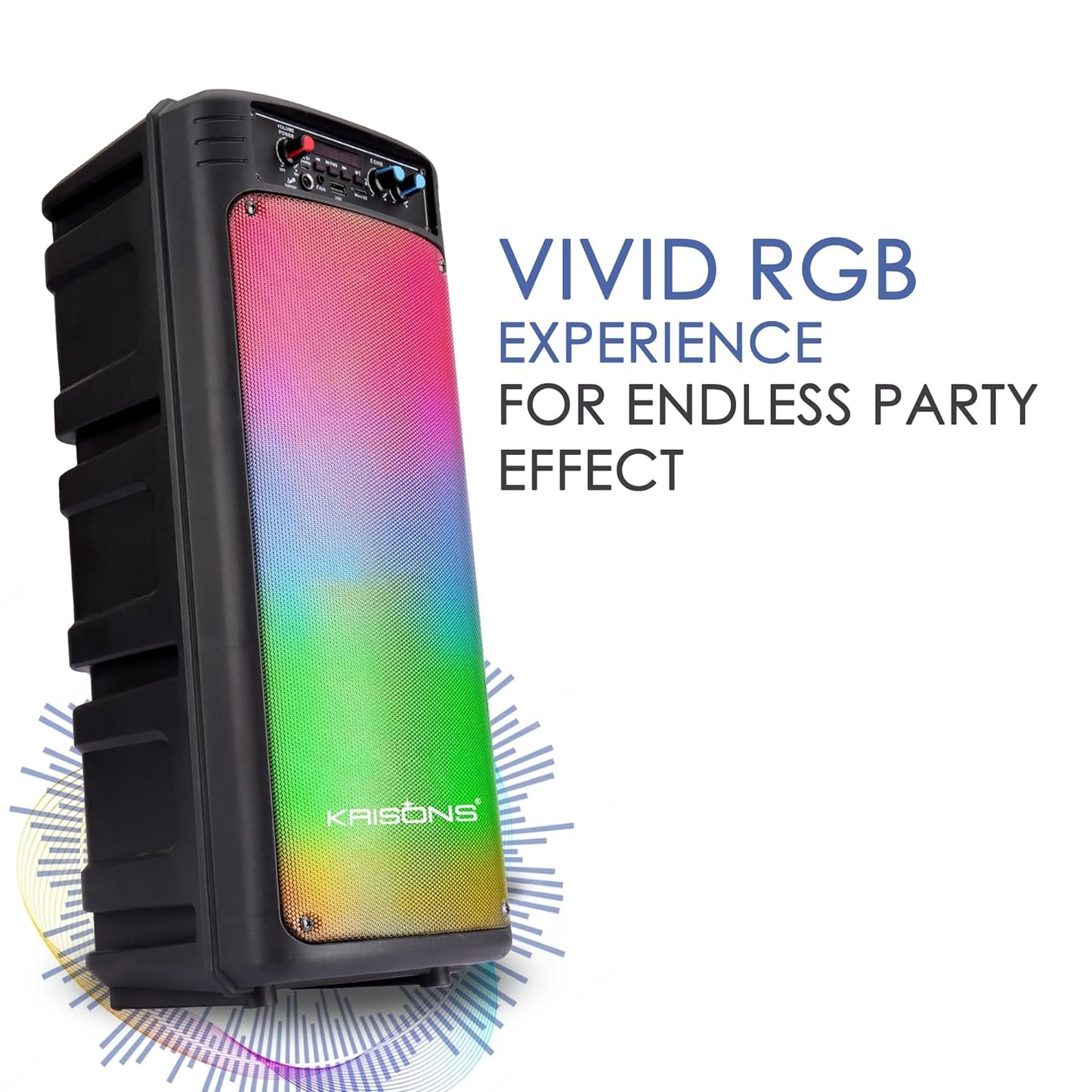 Krisons Disco Double Woofer 80 W Multi-Media Bluetooth Party Tower Speaker with Wireless Mic for Karaoke, in Built Digital Display, RGB Lights, USB, SD Card and FM Radio