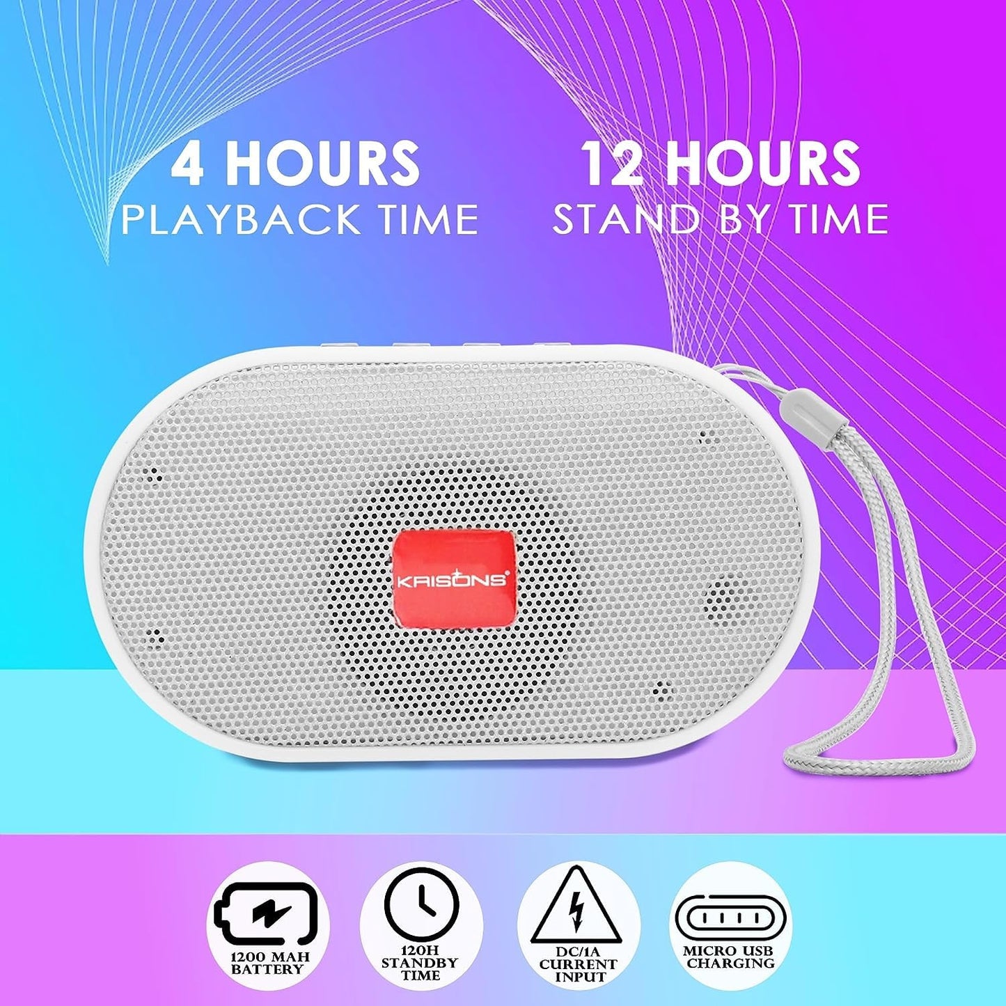 Krisons Spark Bluetooth Speaker 5W Multi-Media Bluetooth Party Speaker with RGB Lights, USB, SD Card and FM Radio White