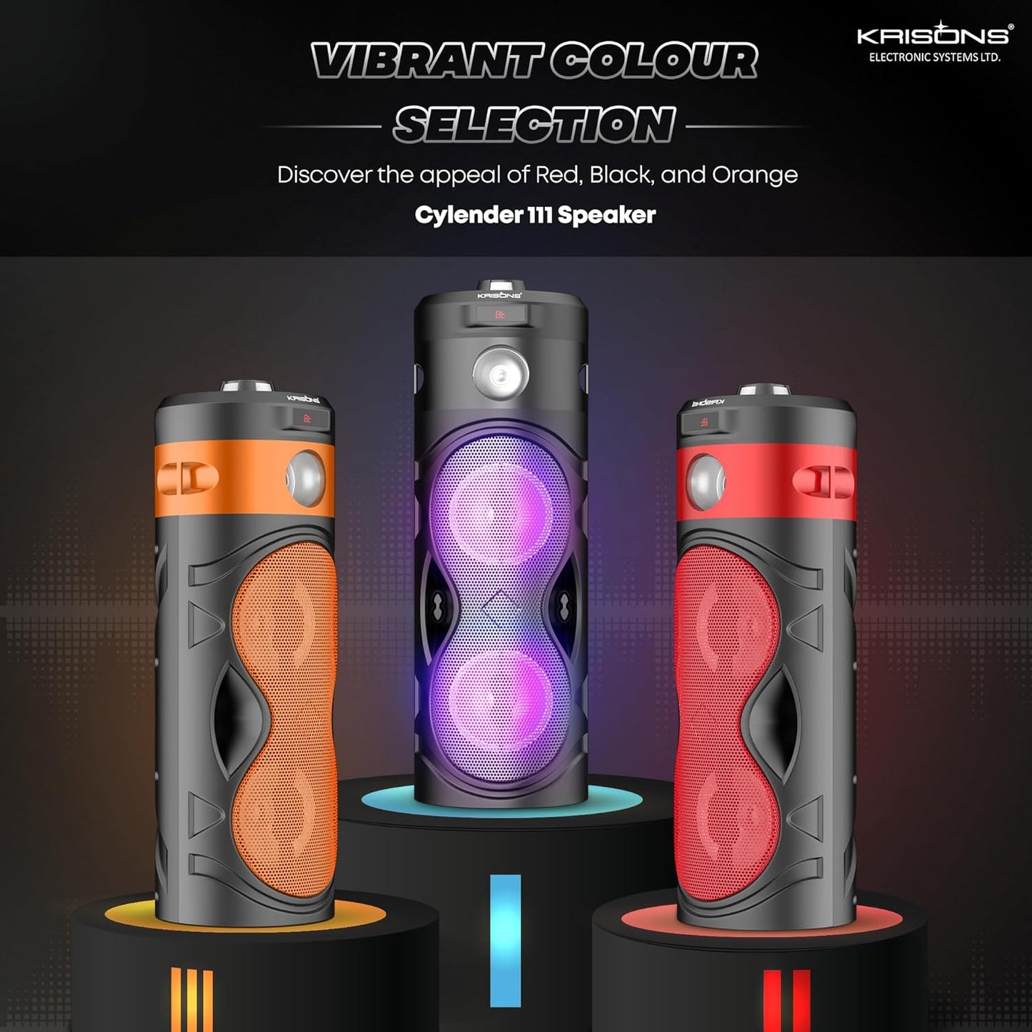 Krisons Cylender 111 40W Portable Speaker with 4" Double Woofers,Free Wired Mic for Karaoke, in Built Torch, Remote Control with Bluetooth, FM, USB, Micro SD Card Connectivity (Orange)