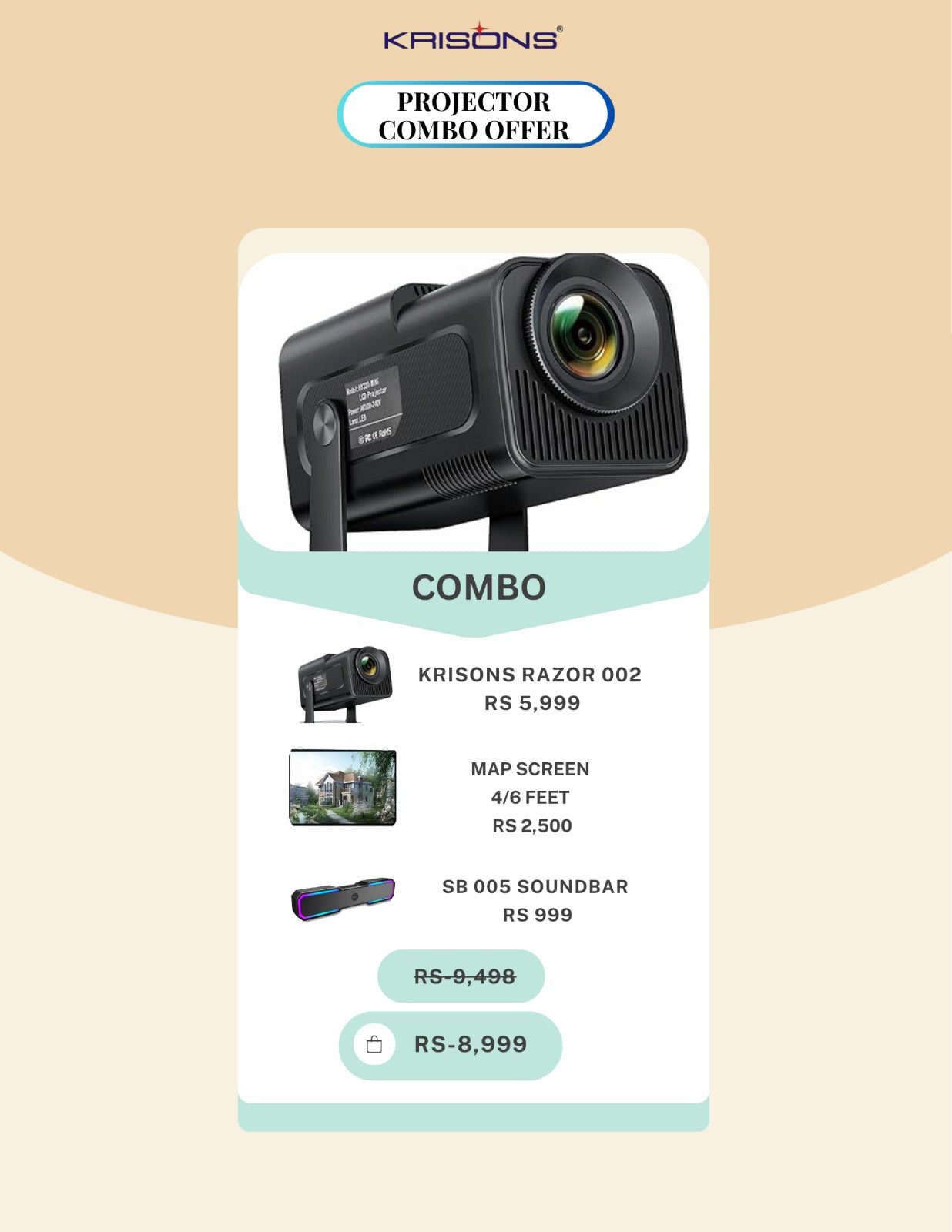 Combo - 4 - RAZOR 002 PROJECTOR + MAP SCREEN + SBOO5 SOUNDBAR