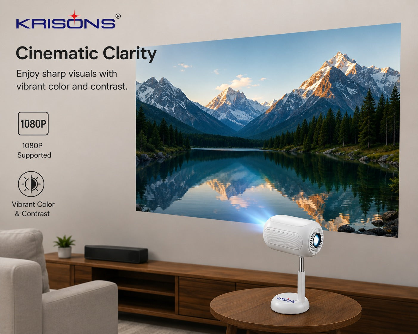 Krisons Razor 004 Smart Projector|1080P Native |4K HD Support|Upto14000 Lumens|Wi-Fi 6/BT5.4|Android 13|Auto 4D Focus/Keystone |Primevideo,Hotstar,Netflix (White)