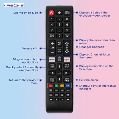 Krisons Original Universal Remote Control Compatible for All Samsung TV Compatible All Samsung LCD LED HDTV 3D Smart TVs Models