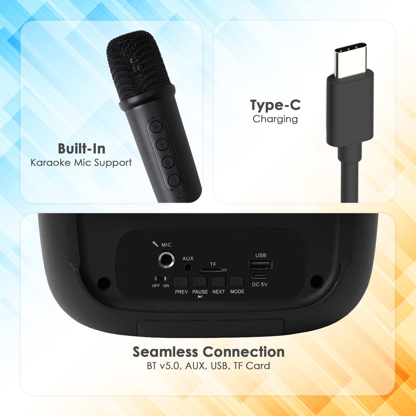 Krisons Krx-Boom Double Woofer 35W Multi-Media Bluetooth Party Speaker with Wireless Mic for Karaoke,2400 MAH Battery, Digital Display,RGB Lights, USB, SD Card, FM Radio,Auto TWS Function & Remote