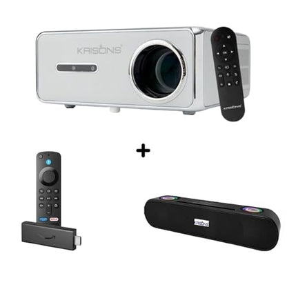 KRISONS-RAZOR 001 Android 12(2GB+16GB),4K HDR10,Semi Closed Engine, 4K Projector,100 ANSI, Full Automatic (OA+AF+TILT), HDMI ARC, BT 5.2, Dual WiFi 6, 3D With free Fire Stick,20 Watts Sound Bar