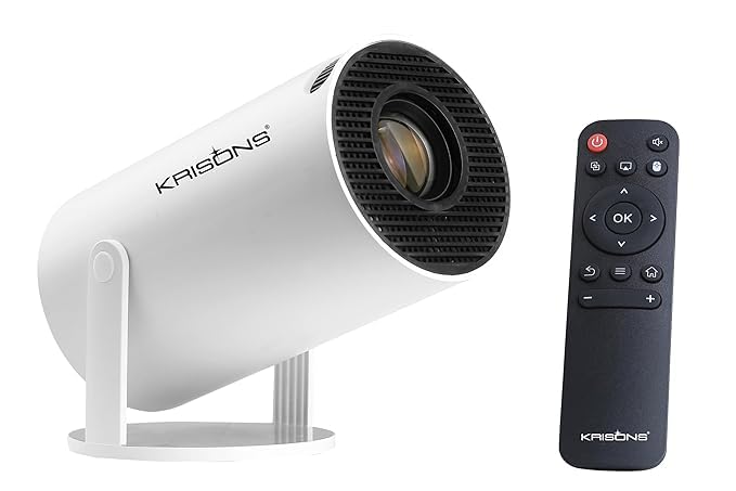 Krisons Razor-009 Smart LED Projector with 1080p HD Resolution, Rotatable Design, Built-in Streaming Apps(Netflix etc.), 3500 Lumens, Screen Mirroring, 3 Watts Speaker,1+16GB,Android+BT+WiFi (White)