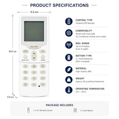 Krisons Compatible with Hitachi AC Remote Control Suitable for 1 | 1.5 | 2 Ton Split and Window Air Conditioner - Match Remote Keys Exactly with Your Existing Remote Control