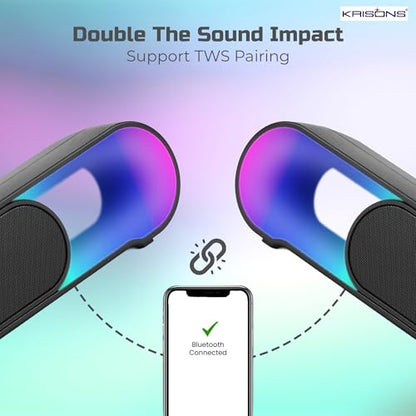 Krisons SB002 40W Multi-Media Bluetooth Sound Bar,2400 MAH Battery, Digital Display,RGB Lights, USB, SD Card, FM Radio,Auto TWS Function