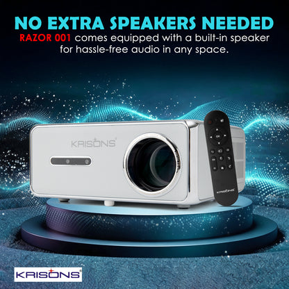 KRISONS-RAZOR 001 Android 12(2GB+16GB),4K HDR10,Semi Closed Engine, 4K Projector,100 ANSI, Full Automatic (OA+AF+TILT), HDMI ARC, BT 5.2, Dual WiFi 6, 3D With free Fire Stick,20 Watts Sound Bar