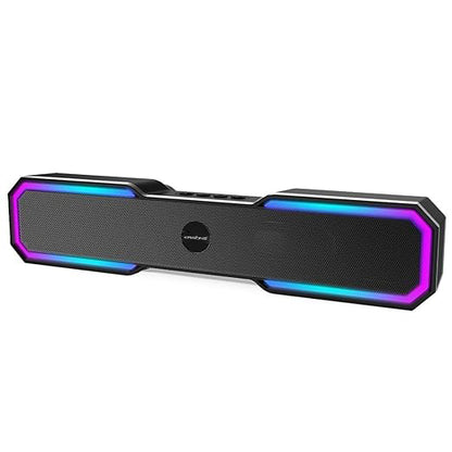 Krisons Soundbar with RGB LED Lighting, Black, 38x7.9x5.59 cm, Computer Speaker for Desktop