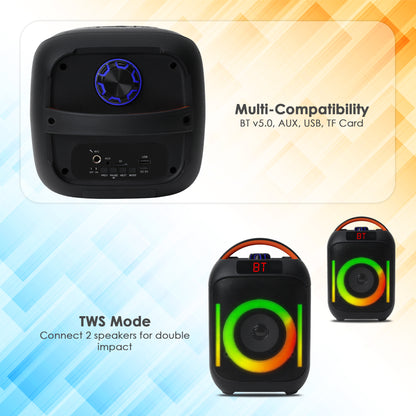 Krisons Krx-Boom Double Woofer 35W Multi-Media Bluetooth Party Speaker with Wireless Mic for Karaoke,2400 MAH Battery, Digital Display,RGB Lights, USB, SD Card, FM Radio,Auto TWS Function & Remote