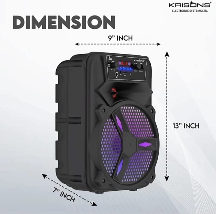 Krisons Stone 8-inch Woofer, Free Wired Mic, 4 Hours Playback RGB Lights,USB Input 20 W Bluetooth Speaker