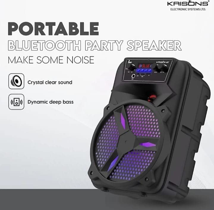 Krisons Stone 8-inch Woofer, Free Wired Mic, 4 Hours Playback RGB Lights,USB Input 20 W Bluetooth Speaker