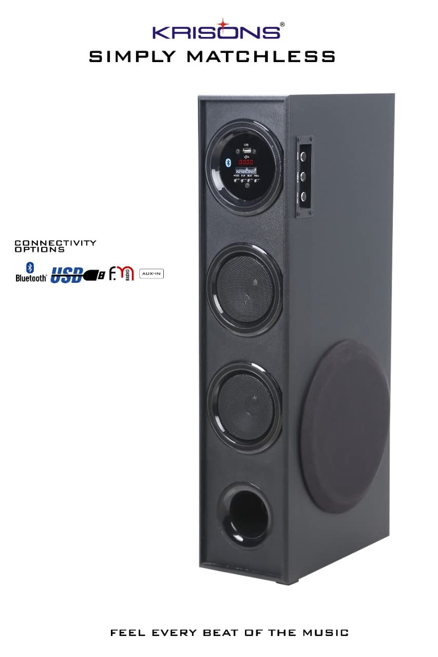 Krisons Sound Blaster Tower Speaker (8" Woofer) | Bluetooth Supporting Tower Speaker | USB, AUX, LCD Display, Built-in FM. 80 W Bluetooth Tower Speaker