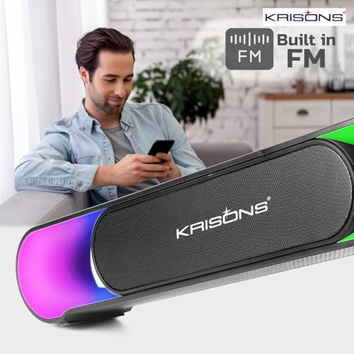 Krisons SB002 40W Multi-Media Bluetooth Sound Bar,2400 MAH Battery, Digital Display,RGB Lights, USB, SD Card, FM Radio,Auto TWS Function