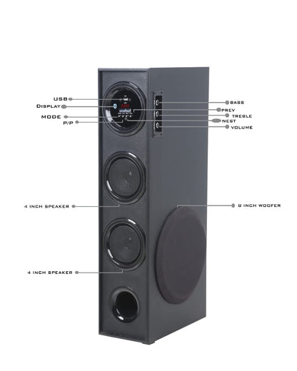 Krisons Sound Blaster Tower Speaker (8" Woofer) | Bluetooth Supporting Tower Speaker | USB, AUX, LCD Display, Built-in FM. 80 W Bluetooth Tower Speaker