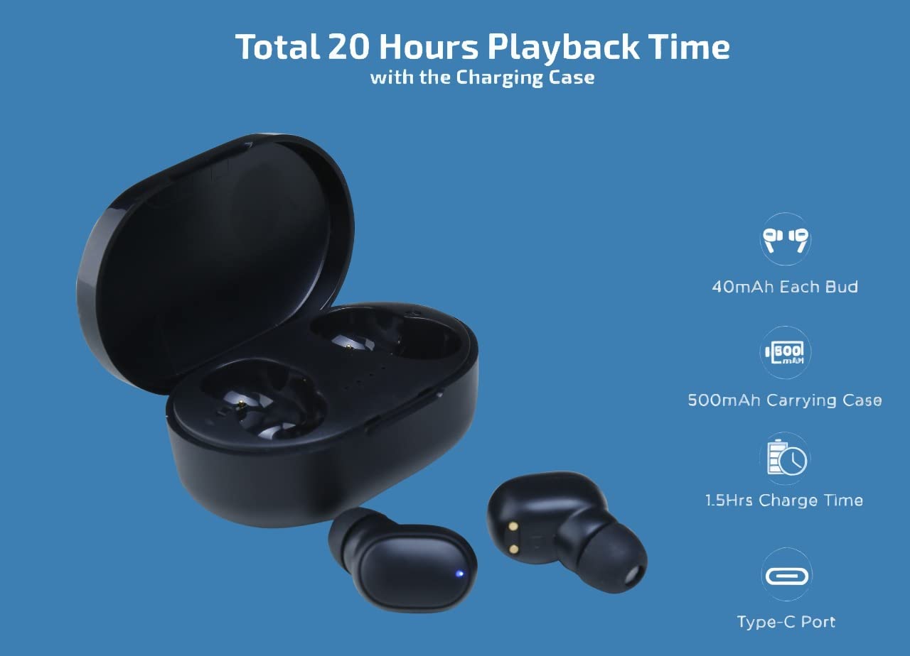 Krisons Zytel MaxoPods BT 5.1 Wireless Ear Pod,30Hrs Playtime,Fast Charging Bluetooth Headset (Black, True Wireless)
