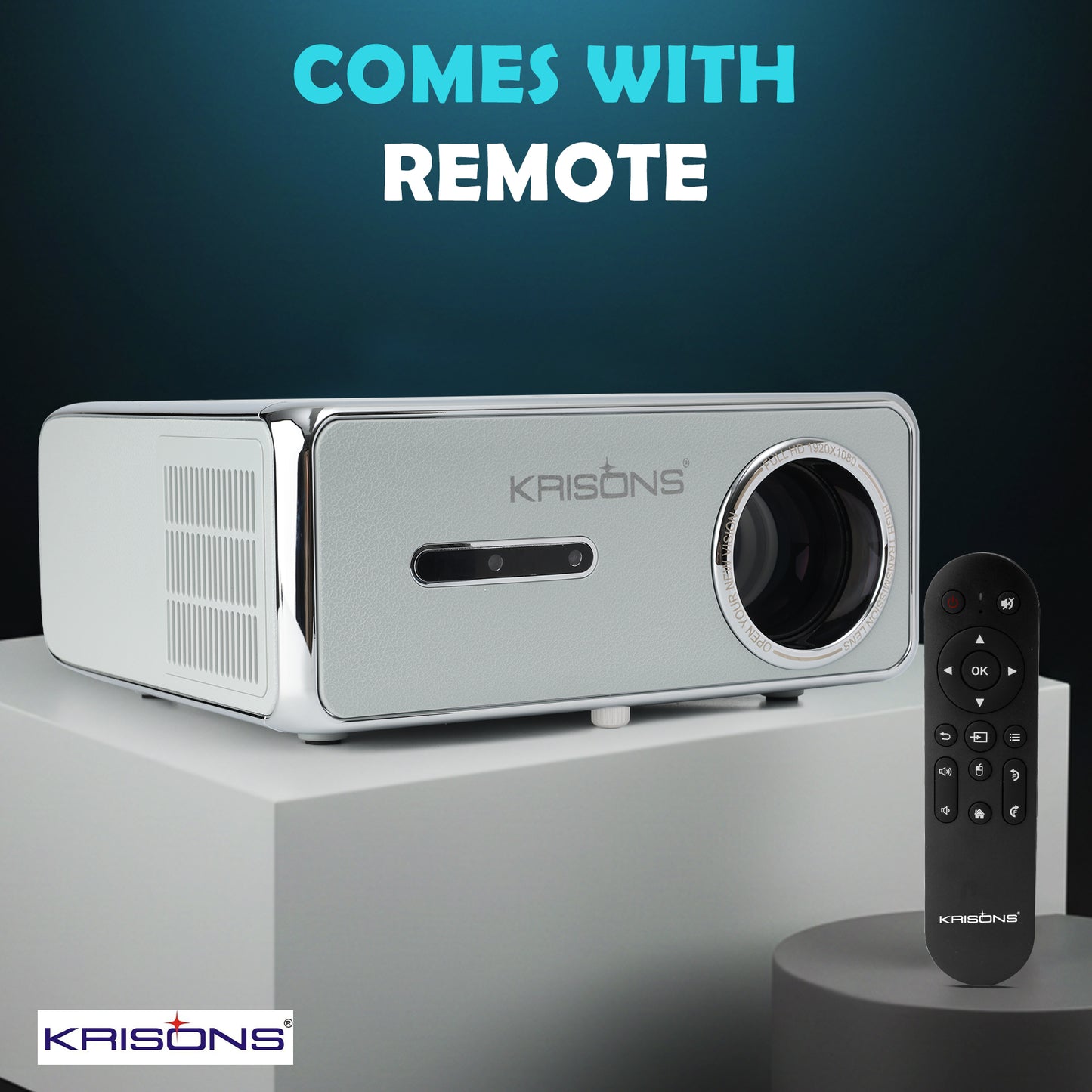 KRISONS-RAZOR 001 Android 12(2GB+16GB),4K HDR10,Semi Closed Engine, 4K Projector,100 ANSI, Full Automatic (OA+AF+TILT), HDMI ARC, BT 5.2, Dual WiFi 6, 3D With free Fire Stick,20 Watts Sound Bar