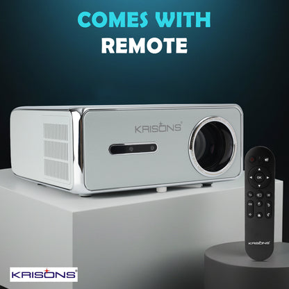 KRISONS-RAZOR 001 Android 12(2GB+16GB),4K HDR10,Semi Closed Engine, 4K Projector,100 ANSI, Full Automatic (OA+AF+TILT), HDMI ARC, BT 5.2, Dual WiFi 6, 3D With free Fire Stick,20 Watts Sound Bar