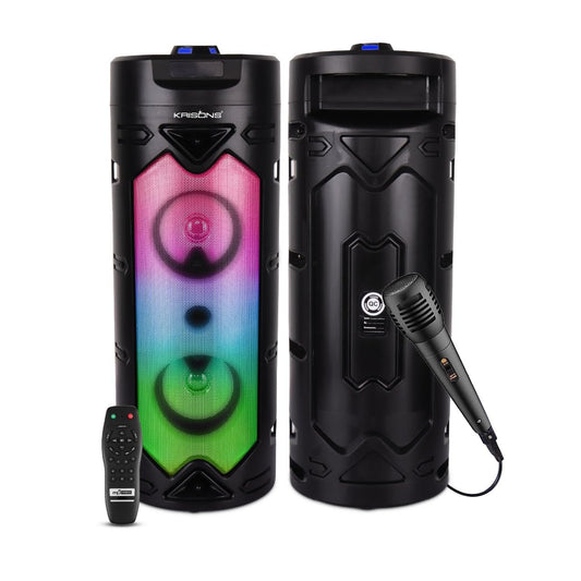 Krisons Cylender 333 Double 4" Woofer 50 W Multi-Media Bluetooth Party Tower Speaker with Wired Mic for Karaoke, in Built Digital Display, RGB Lights, USB, SD Card and FM Radio
