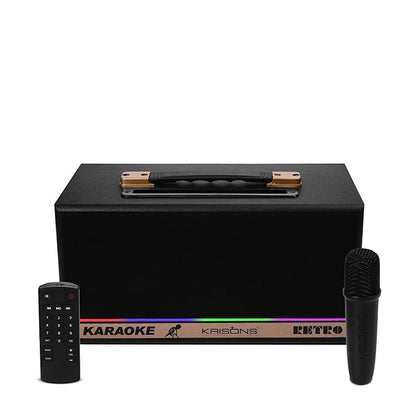 KRISONS Retro Bluetooth Party Speaker 60W| Karaoke Wireless Mic| Portable Trolley Outdoor Speaker | Inbuilt Battery Upto 6 Hours Playtime| Aux/TF/USB/Dual 4" Driver