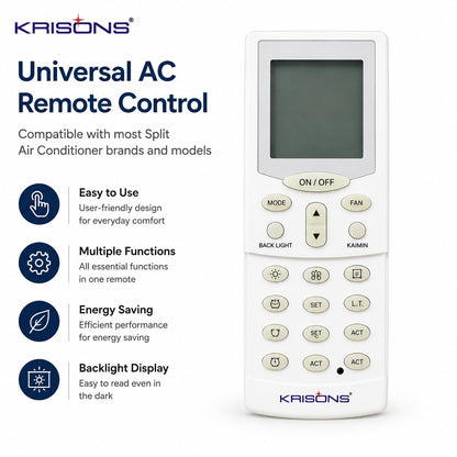 Krisons Compatible with Hitachi AC Remote Control Suitable for 1 | 1.5 | 2 Ton Split and Window Air Conditioner - Match Remote Keys Exactly with Your Existing Remote Control
