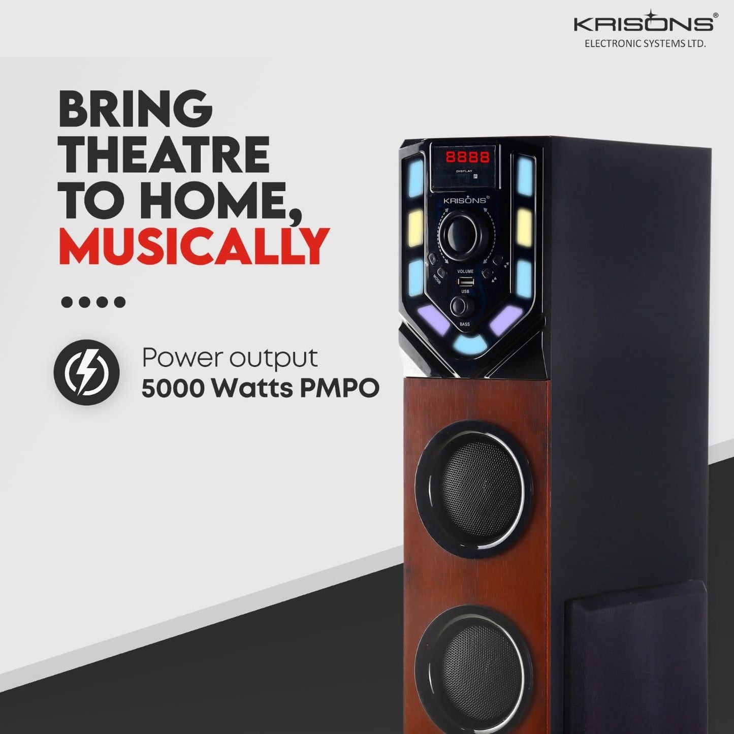 Krisons Swag Tower Home Theater with Wired Mic| Bluetooth,USB, AUX, LCD Display, Built-in FM 90 W Bluetooth Tower Home Theater