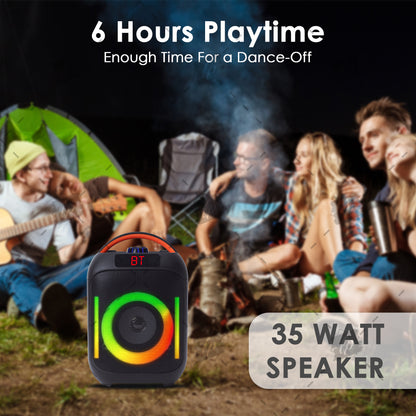 Krisons Krx-Boom Double Woofer 35W Multi-Media Bluetooth Party Speaker with Wireless Mic for Karaoke,2400 MAH Battery, Digital Display,RGB Lights, USB, SD Card, FM Radio,Auto TWS Function & Remote