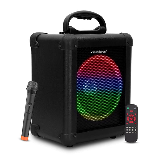 Krison Qube Bluetooth Party Speaker 80W | Karaoke Wireless Mic| Portable Trolley Outdoor Speaker | Inbuilt Battery Up to 6 Hours Playtime| Aux/TF/USB/8" Driver.