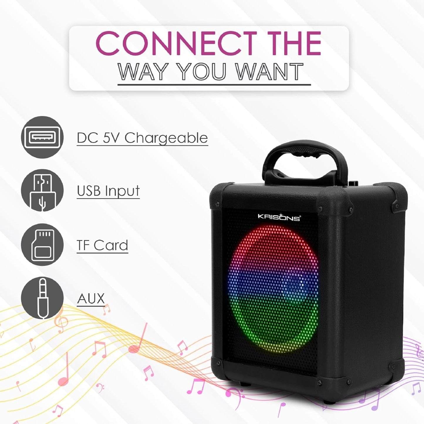 Krison Qube Bluetooth Party Speaker 80W | Karaoke Wireless Mic| Portable Trolley Outdoor Speaker | Inbuilt Battery Up to 6 Hours Playtime| Aux/TF/USB/8" Driver.