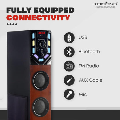 Krisons Swag Tower Home Theater with Wired Mic| Bluetooth,USB, AUX, LCD Display, Built-in FM 90 W Bluetooth Tower Home Theater