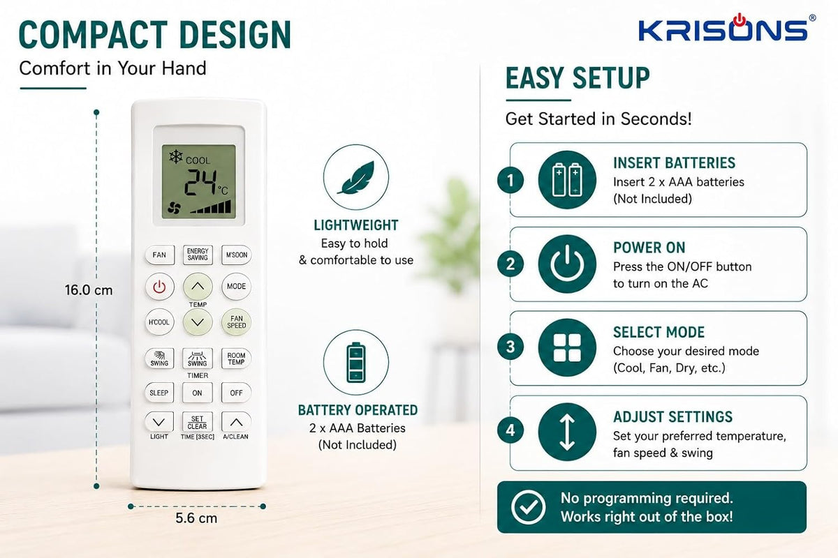 Krisons Original Universal Air Conditioner Remote Compatible for LG AC Remote Control for Window with1 1.5 2 Ton Remote Control