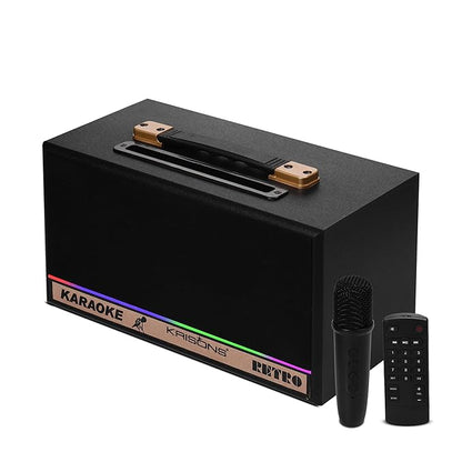 KRISONS Retro Bluetooth Party Speaker 60W| Karaoke Wireless Mic| Portable Trolley Outdoor Speaker | Inbuilt Battery Upto 6 Hours Playtime| Aux/TF/USB/Dual 4" Driver