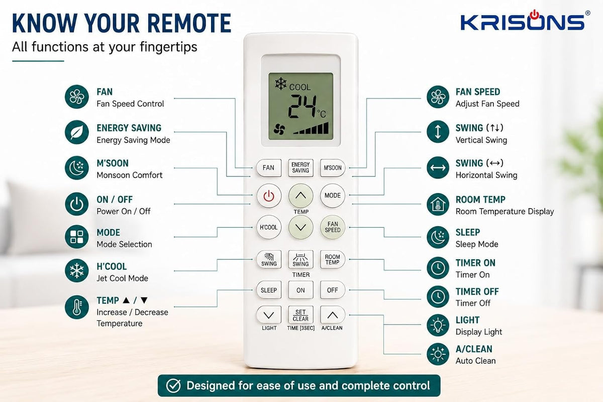 Krisons Original Universal Air Conditioner Remote Compatible for LG AC Remote Control for Window with1 1.5 2 Ton Remote Control