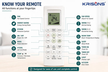 Krisons Original Universal Air Conditioner Remote Compatible for LG AC Remote Control for Window with1 1.5 2 Ton Remote Control